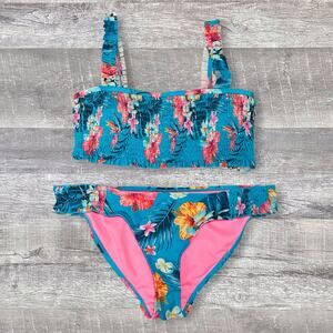 Heat Swimwear Tropical Floral Bikini Set SM Bandeau & Cheeky Bottoms Hula Girl
